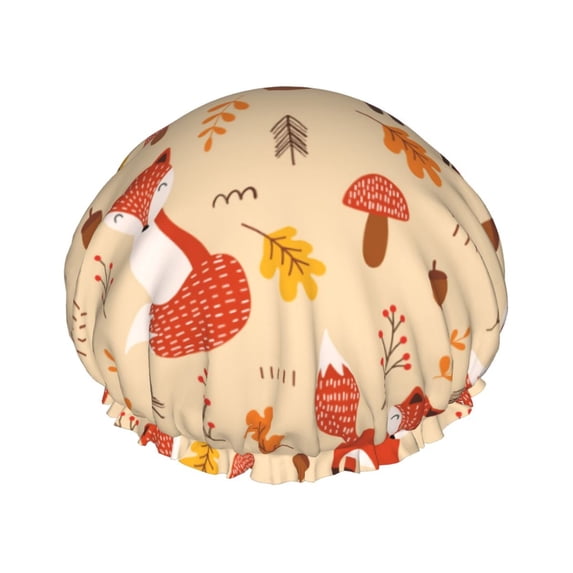 KLL Cute Foxes Pattern Shower Cap & Bath Cap for Women,Reversible Oversized Waterproof Shower Caps for all Hair Lengths,Elastic Reusable Bathing Hair Cap