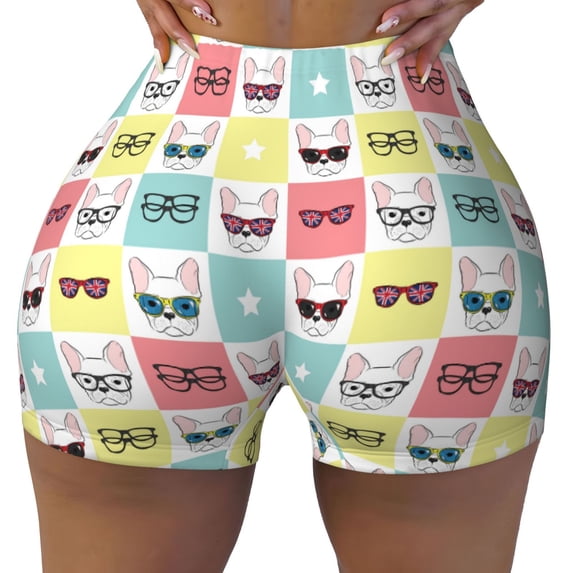 KLL Cute French Bulldog Pattern Workout Shorts for Women Scrunch Short Gym Yoga Running Sport Active Exercise Fitness Shorts