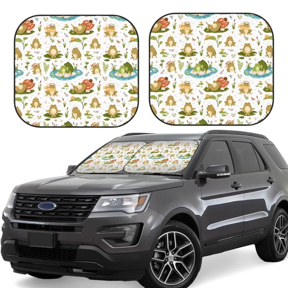 KLL Cute Frog Windshield Sun Shade 2-Piece Foldable Car Front Window Sunshade for Most Sedans SUV Truck- Medium
