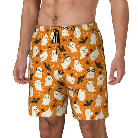 KLL Cute Ghosts for Mens Swim Trunks Quick Dry Swim Shorts with Built-in Compression Liner Funny Swimwear Bathing Suits-Medium
