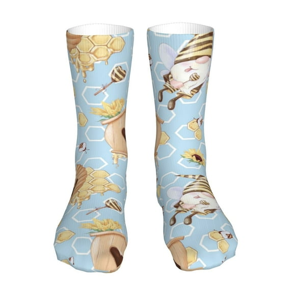 KLL Cute Gnome Bee Collects Honey Print Womens Crew Socks Athletic Middle Tube Long Socks Novelty Socks Gifts For Men