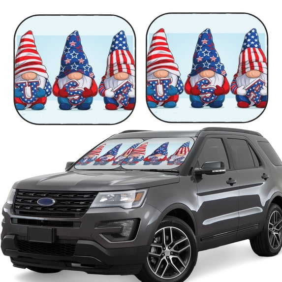 KLL Cute Gnomes in USA1 Windshield Sun Shade 2-Piece Foldable Car Front Window Sunshade for Most Sedans SUV Truck- Large