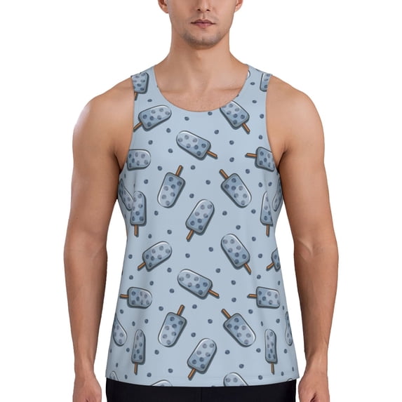 KLL Cute Ice Cream Print Men's Muscle Gym Workout Stringer Tank Tops Bodybuilding Fitness T-Shirts Tank Tops Men-XX-Large