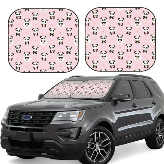 KLL Cute Kawaii Panda Windshield Sun Shade 2-Piece Foldable Car Front Window Sunshade for Most Sedans SUV Truck- Medium