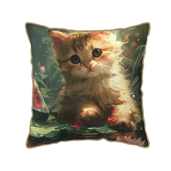 KLL Cute Kitten Water Lilies Decorative Throw Pillow Covers Velvet Soft for Couch Sofa Bedroom Living Room Outdoor (No pillow core)- 18"x18"