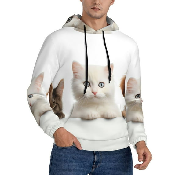 KLL Cute Kittens And Puppy Print Mens Hoodie Long Sleeve Casual Pullover Hooded Sweatshirt Fashion Drawstring Hoodies with Pocket-3X-Large