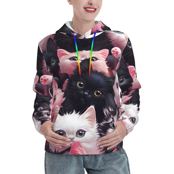 KLL Cute Kittens Group Portrait for Womens Pullover Hoodie with Pocket Hooded Long Sleeve Shirts Sweatshirt for Women-X-Large
