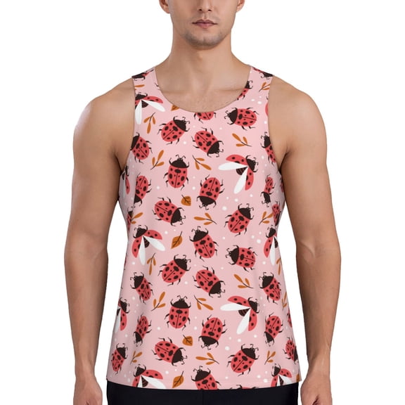 KLL Cute Ladybugs 1 Print Men's Muscle Gym Workout Stringer Tank Tops Bodybuilding Fitness T-Shirts Tank Tops Men-Small