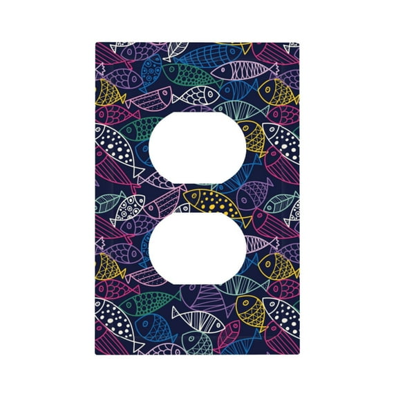 KLL Cute Line Fish Pattern Electrical Outlet Covers, 3" x 5" 1 Pack Electric Receptacle Plug Covers for Decorator Receptacle Outlet & Switch-Style S