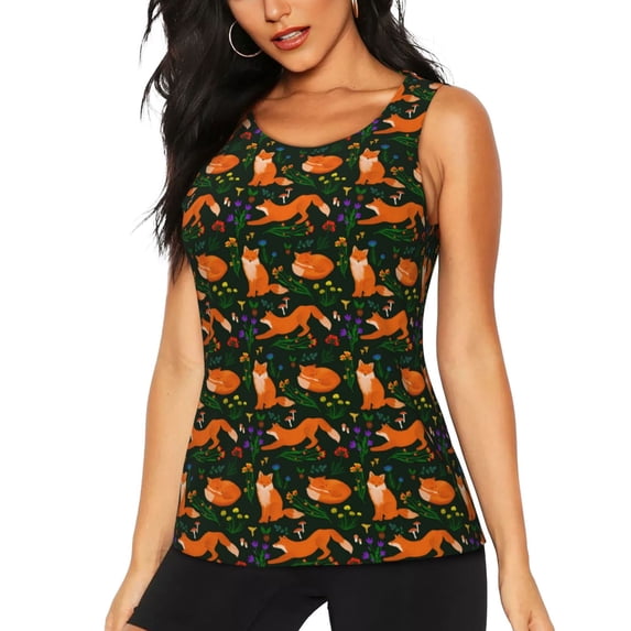 KLL Cute Little Foxes Print Womens Tank Top Sleeveless Workout Tops Athletic Running Shirts Yoga Gym Clothes-XX-Large