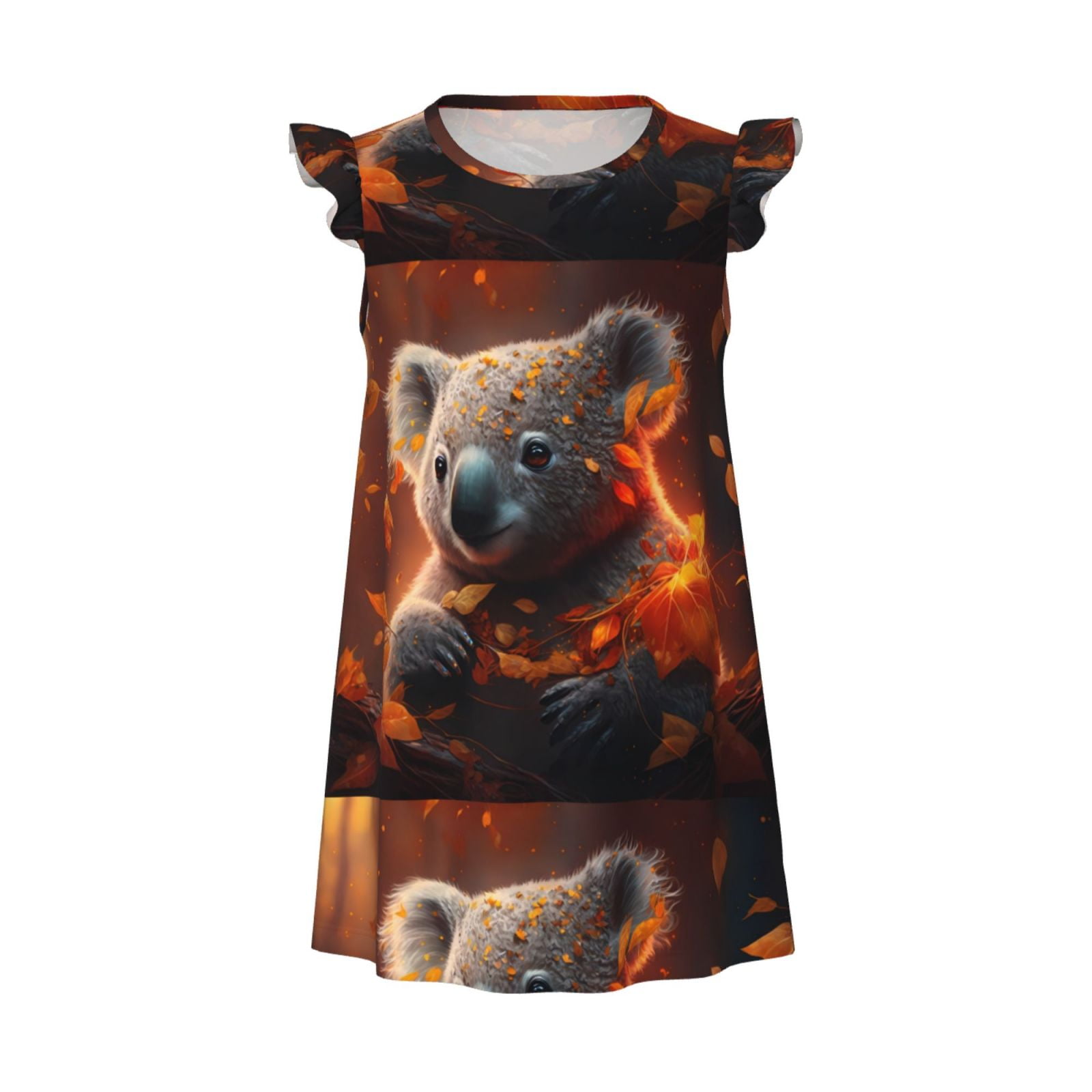 KLL Cute Maple Leaf Koala Print Girls Nightgowns Pajamas for Girl