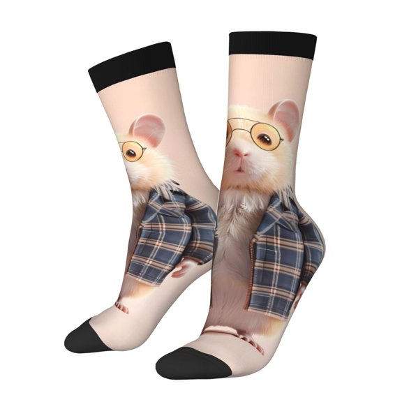 KLL Cute Mouse In Glasses Print Cool Socks Men's Women's Crew Socks Funny Crazy Novelty Stockings