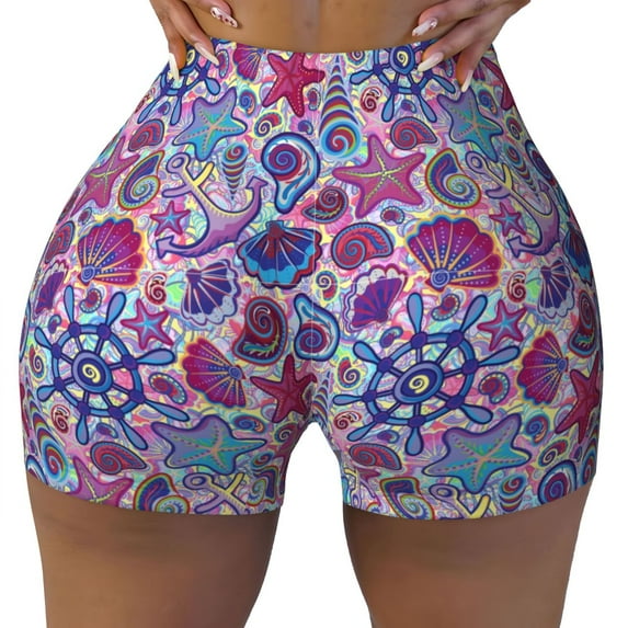 KLL Cute Nautical Pattern Workout Shorts for Women Scrunch Short Gym Yoga Running Sport Active Exercise Fitness Shorts
