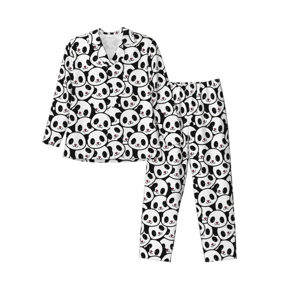 KLL Cute Panda Sleepwear Mens Flannel Pajamas,Long Cotton Pj Set