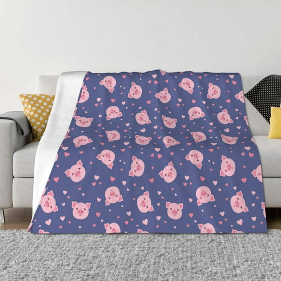 KLL Cute Pig Print Fleece Throw Blanket, Horizontal Fleece Bedding Cute Soft Blankets Comfy Fleece Flannel Plush Home Decor for Couch & Bed -