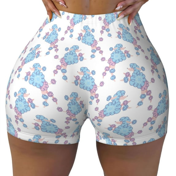 KLL Cute Poodle Dog Pattern Workout Shorts for Women Scrunch Short Gym Yoga Running Sport Active Exercise Fitness Shorts