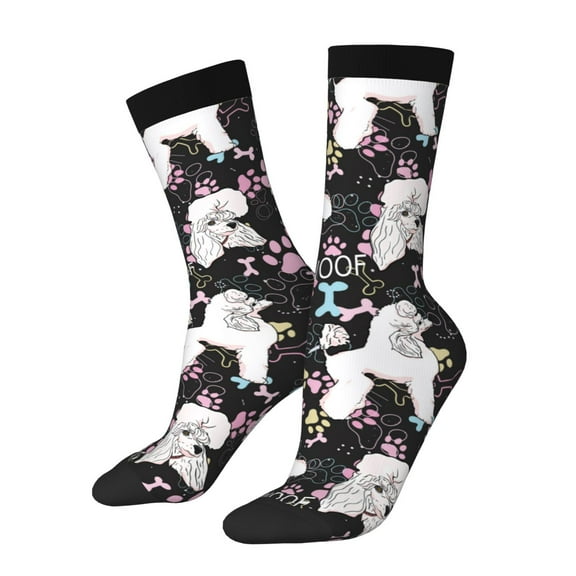 KLL Cute Poodle Dog Print Cool Socks Men's Women's Crew Socks Funny Crazy Novelty Stockings