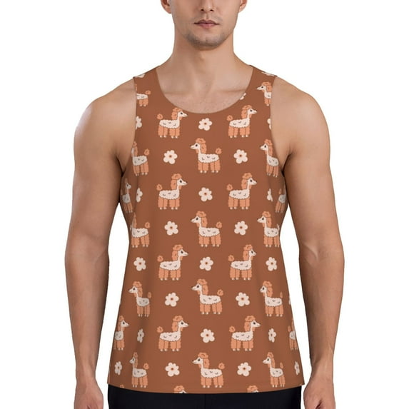 KLL Cute Poodle Dog Print Men's Muscle Gym Workout Stringer Tank Tops Bodybuilding Fitness T-Shirts Tank Tops Men-4X-Large