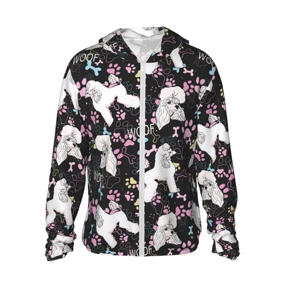 KLL Cute Poodle Dog Print Men's Women’s UPF 50+ Sun Protection Outdoor Hoodie Jacket Long Sleeve Fishing Hiking Performance Shirt-Large