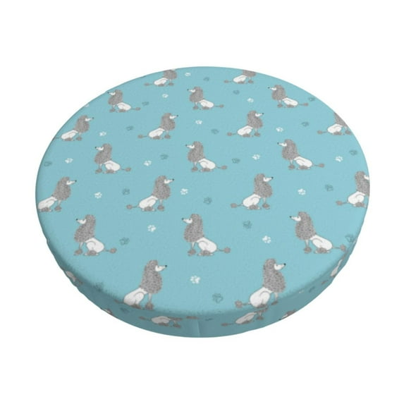 KLL Cute Poodle Dog Round Bar Chair Cushion Cover 14 inch ,Bar Stool Protector with Elastic, Soft Washable