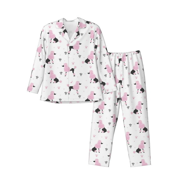 KLL Cute Poodle Dog Sleepwear Mens Flannel Pajamas,Long Cotton Pj Set