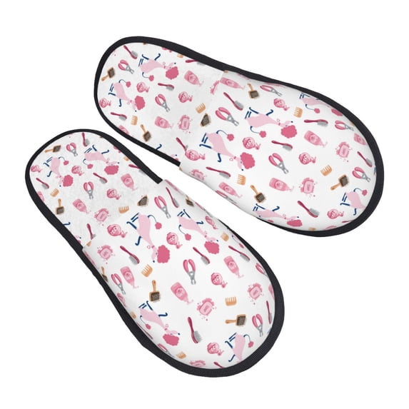 KLL Cute Poodle Dog Slippers for Women Men House Slip on Indoor Outdoor Bedroom Furry Fleece Lined Ladies Comfy Anti-Skid Rubber Hard Sole-Medium