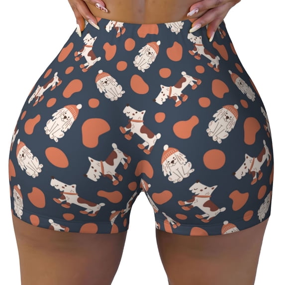 KLL Cute Puppy Pattern Workout Shorts for Women Scrunch Short Gym Yoga Running Sport Active Exercise Fitness Shorts