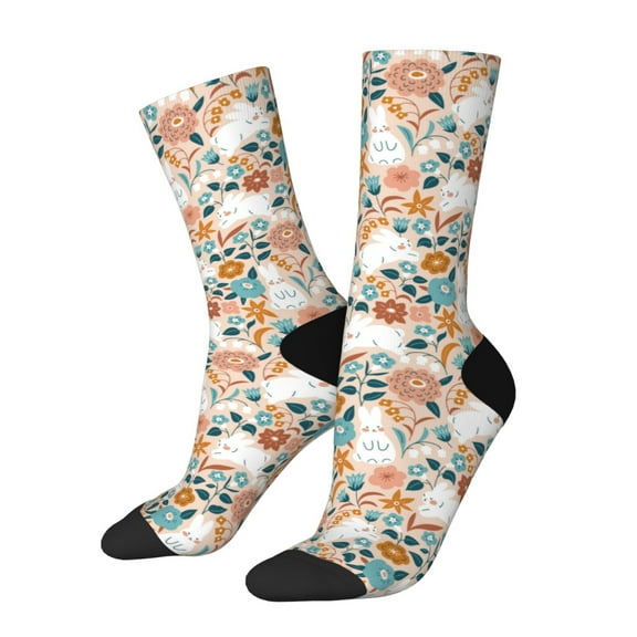 KLL Cute Rabbit Floral Print Cool Socks Men's Women's Crew Socks Funny Crazy Novelty Stockings