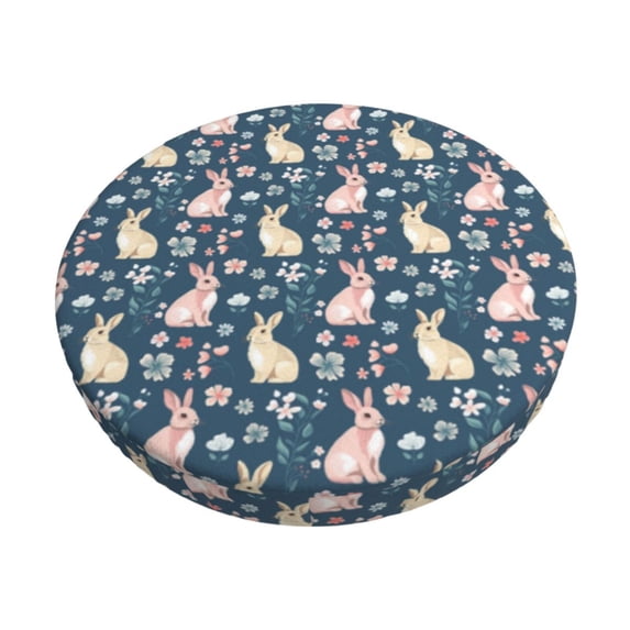 KLL Cute Rabbit Floral Round Bar Chair Cushion Cover ,Bar Stool Protector with Elastic, Soft Washable