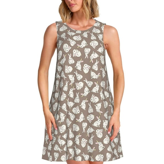 KLL Cute Rabbit Pattern Womens Summer Dresses 2025,Loose Round Neck Sleeveless Sundresses Tank Dresses with Pockets