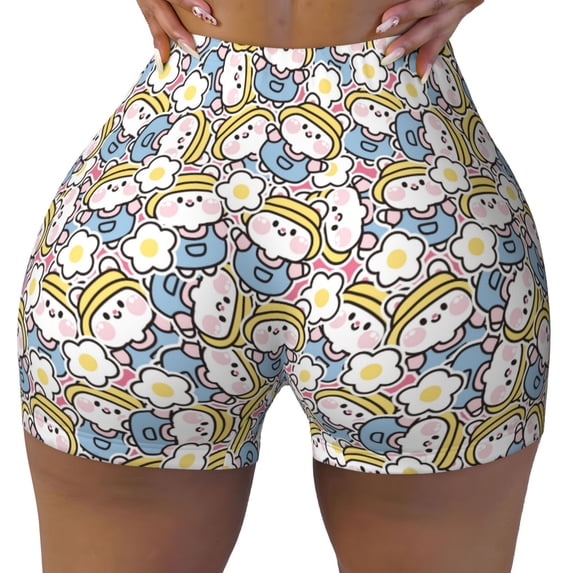 KLL Cute Rabbit Pattern Workout Shorts for Women Scrunch Short Gym Yoga Running Sport Active Exercise Fitness Shorts