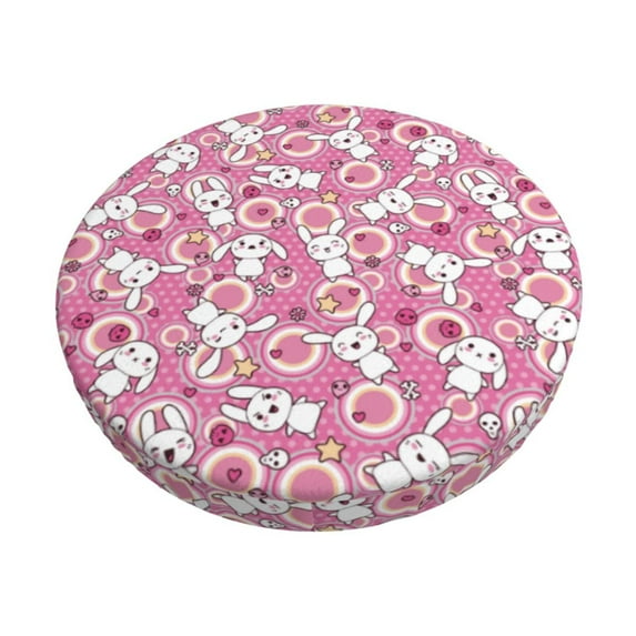 KLL Cute Rabbit Round Bar Chair Cushion Cover 12 inch ,Bar Stool Protector with Elastic, Soft Washable