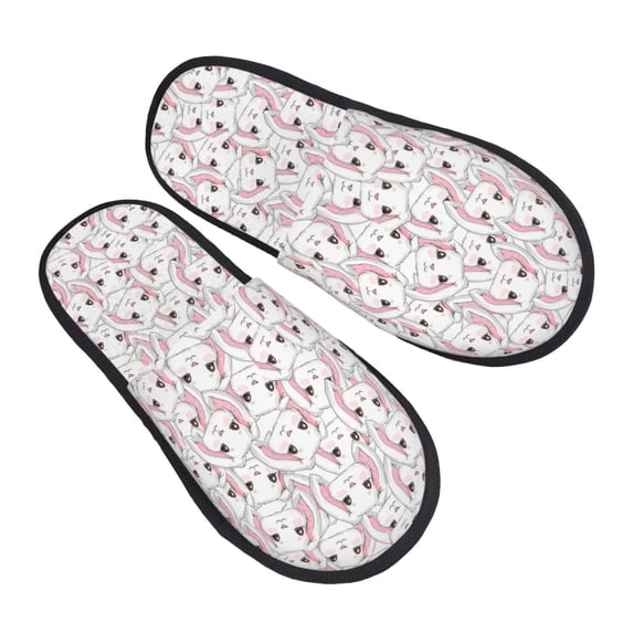 KLL Cute Rabbit Slippers for Women Men House Slip on Indoor Outdoor Bedroom Furry Fleece Lined Ladies Comfy Anti-Skid Rubber Hard Sole-Large