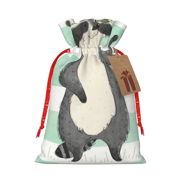 KLL Cute Raccoon for Christmas Gift Bag,Holiday Bags for Gifts Christmas Bags & Drawstring Gift Pouch Reusable Holiday Gift Bags & Party Favor Bags (1 PCS)-Medium