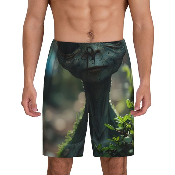 KLL Cute Saucerman With Big Eyes for Men's 1-Pack Shorts,Sleep Pajama Shorts for Men Soft Pj Shorts Men's Pajama Bottoms Sleepwear -Small