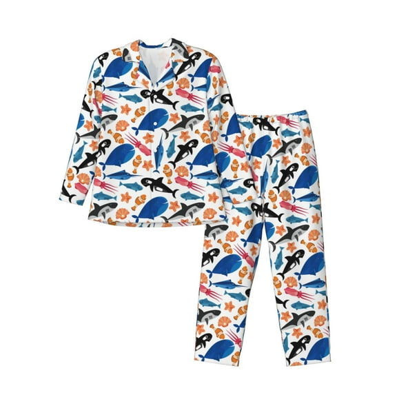 KLL Cute Sea Animals Sleepwear Mens Flannel Pajamas,Long Cotton Pj Set
