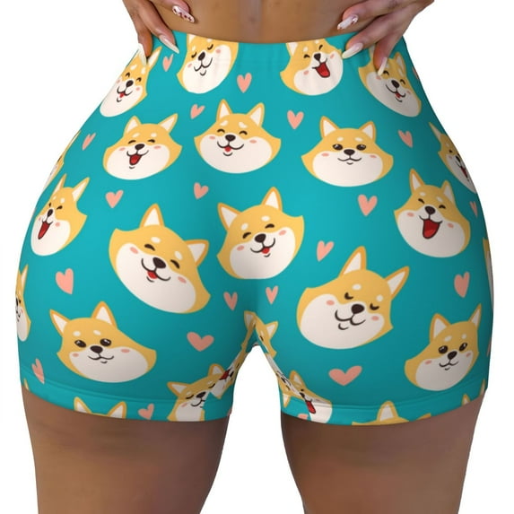 KLL Cute Shiba1 Pattern Workout Shorts for Women Scrunch Short Gym Yoga Running Sport Active Exercise Fitness Shorts