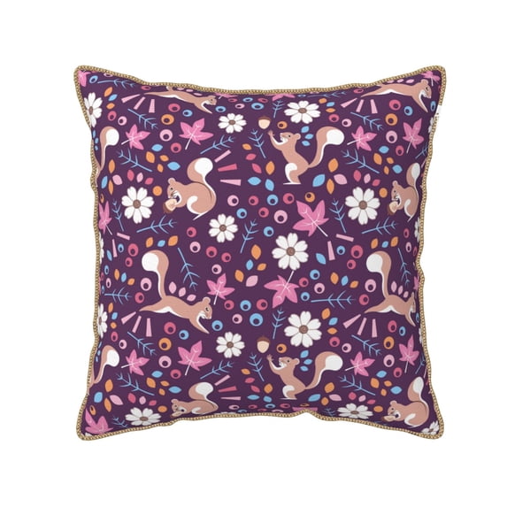 KLL Cute Squirrel Floral Decorative Throw Pillow Covers Velvet Soft for Couch Sofa Bedroom Living Room Outdoor (No pillow core)- 18"x18"