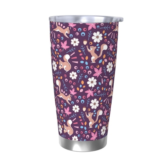 KLL Cute Squirrel Floral Print 40oz Stainless Steel Insulated Car Cup with Spillproof Lid - Keep Your Drink Hot or Cold on the Go-Without Straw