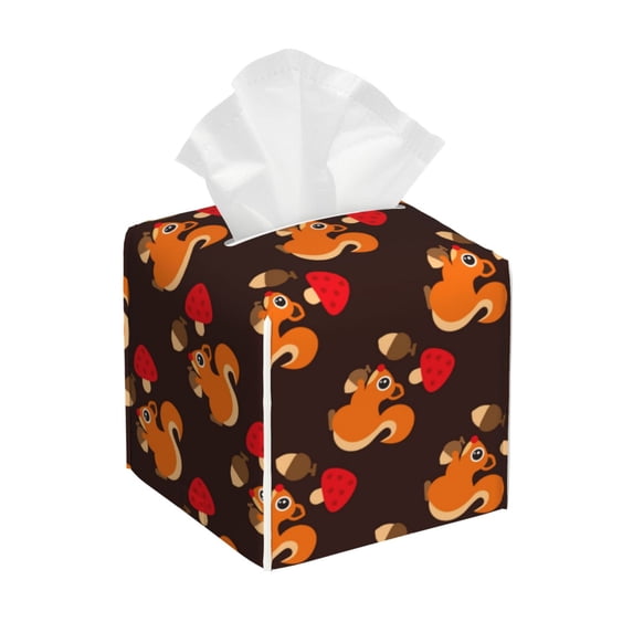 KLL Cute Squirrel Print Tissue Box Cover,Leather Tissue Holder Square Facial Tissue Case Facial Paper Organizer Dispenser for Bathroom, Vanity Countertop
