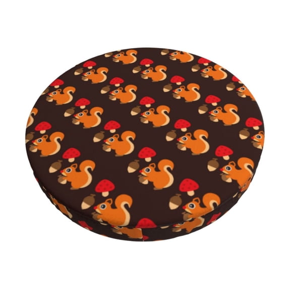 KLL Cute Squirrel Round Bar Chair Cushion Cover 12 inch ,Bar Stool Protector with Elastic, Soft Washable