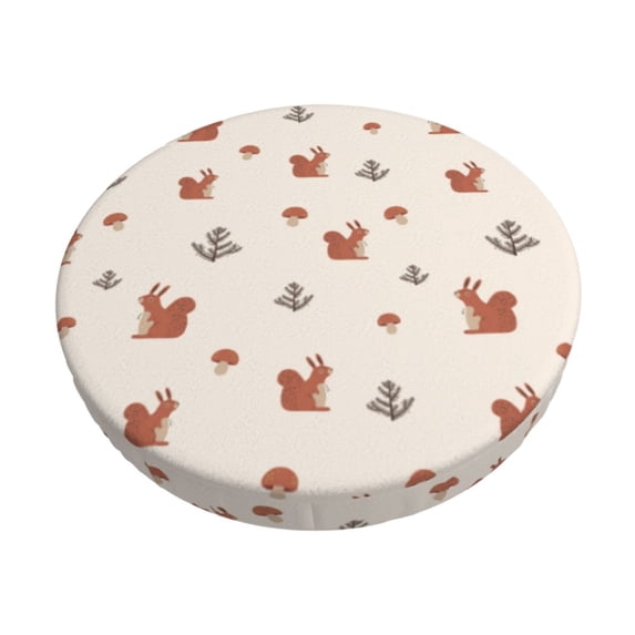 KLL Cute Squirrel Round Bar Chair Cushion Cover 12 inch ,Bar Stool Protector with Elastic, Soft Washable