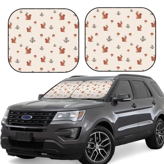 KLL Cute Squirrel Windshield Sun Shade 2-Piece Foldable Car Front Window Sunshade for Most Sedans SUV Truck- Medium