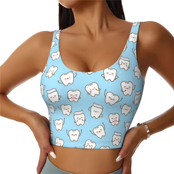 KLL Cute Teeth for Workout Tank Tops for Women,U Back Fitness Top Built in Shelf Bras Padded Fit for Yoga Gym-X-Large