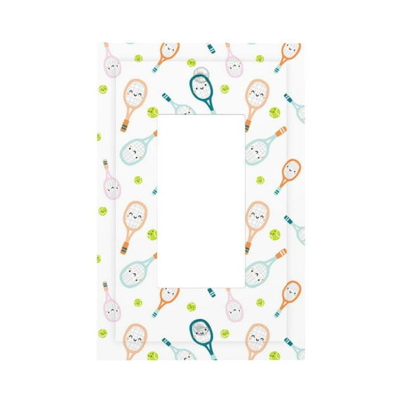 KLL Cute Tennis Rackets Pattern Electrical Outlet Covers, 3" x 5" 1 Pack Electric Receptacle Plug Covers for Decorator Receptacle Outlet & Switch-Style U