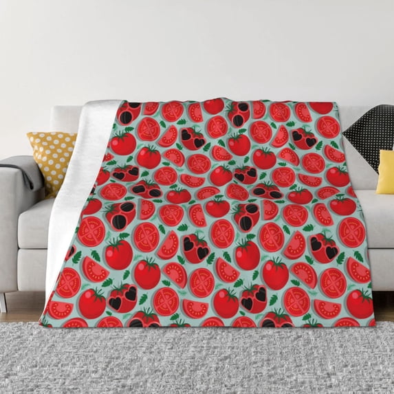 KLL Cute Tomato Print Fleece Throw Blanket, Horizontal Fleece Bedding Cute Soft Blankets Comfy Fleece Flannel Plush Home Decor for Couch & Bed -80"x60"