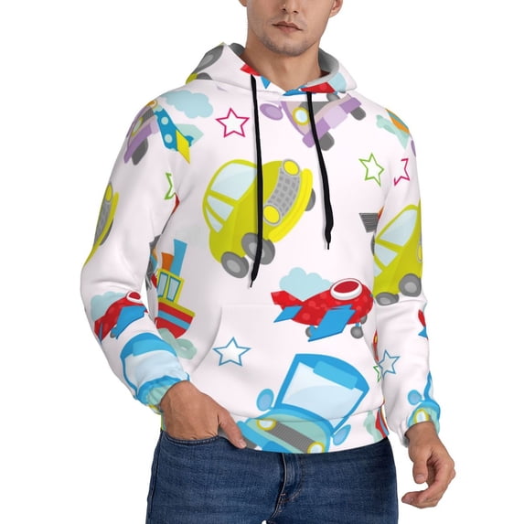 KLL Cute Transport Print Mens Hoodie Long Sleeve Casual Pullover Hooded Sweatshirt Fashion Drawstring Hoodies with Pocket-4X-Large