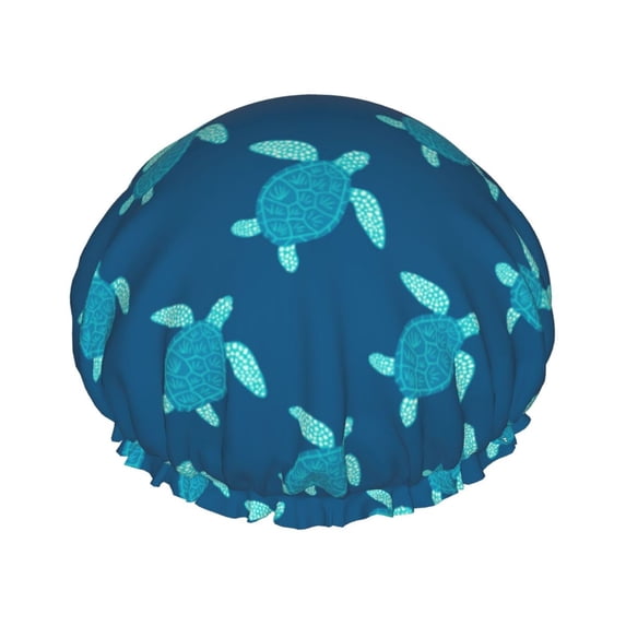 KLL Cute Turtle Pattern Shower Cap & Bath Cap for Women,Reversible Oversized Waterproof Shower Caps for all Hair Lengths,Elastic Reusable Bathing Hair Cap