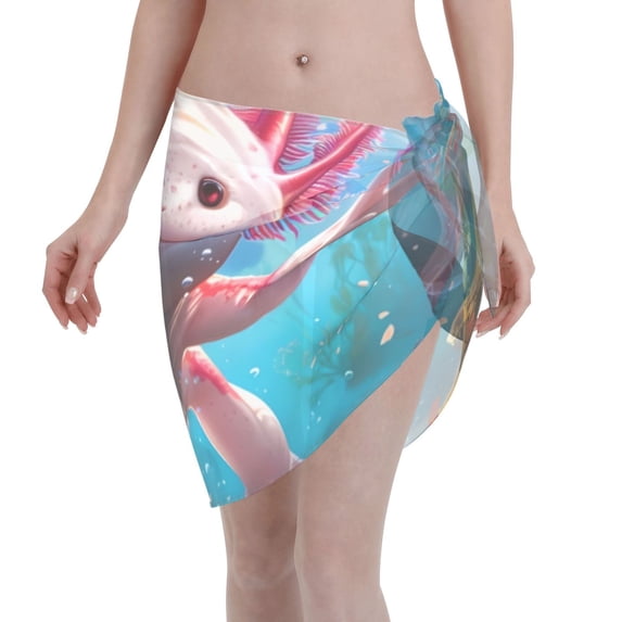 KLL Cute Underwater Axolotl Print Women's Sarong Coverups Short Bathing Suit Wrap Skirt Beach Wrap Swimsuit Cover Ups