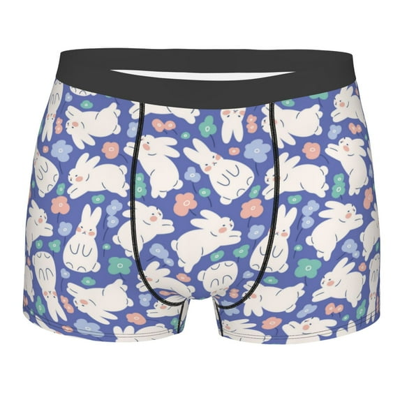 KLL Cute White Rabbit Men's Cotton Boxer Briefs Underwear-Small